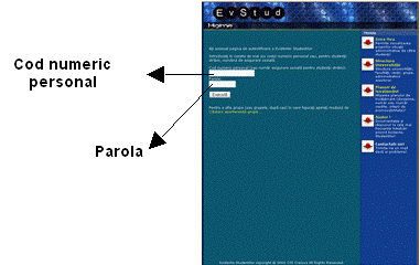Aplicatia Evidenta studentilor la adresa de Internet http://cis01.central.ucv.ro/evstud pentru aflarea situatiei scolare